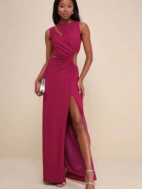 Lulu's Magenta Ruched Cutout Maxi Dress